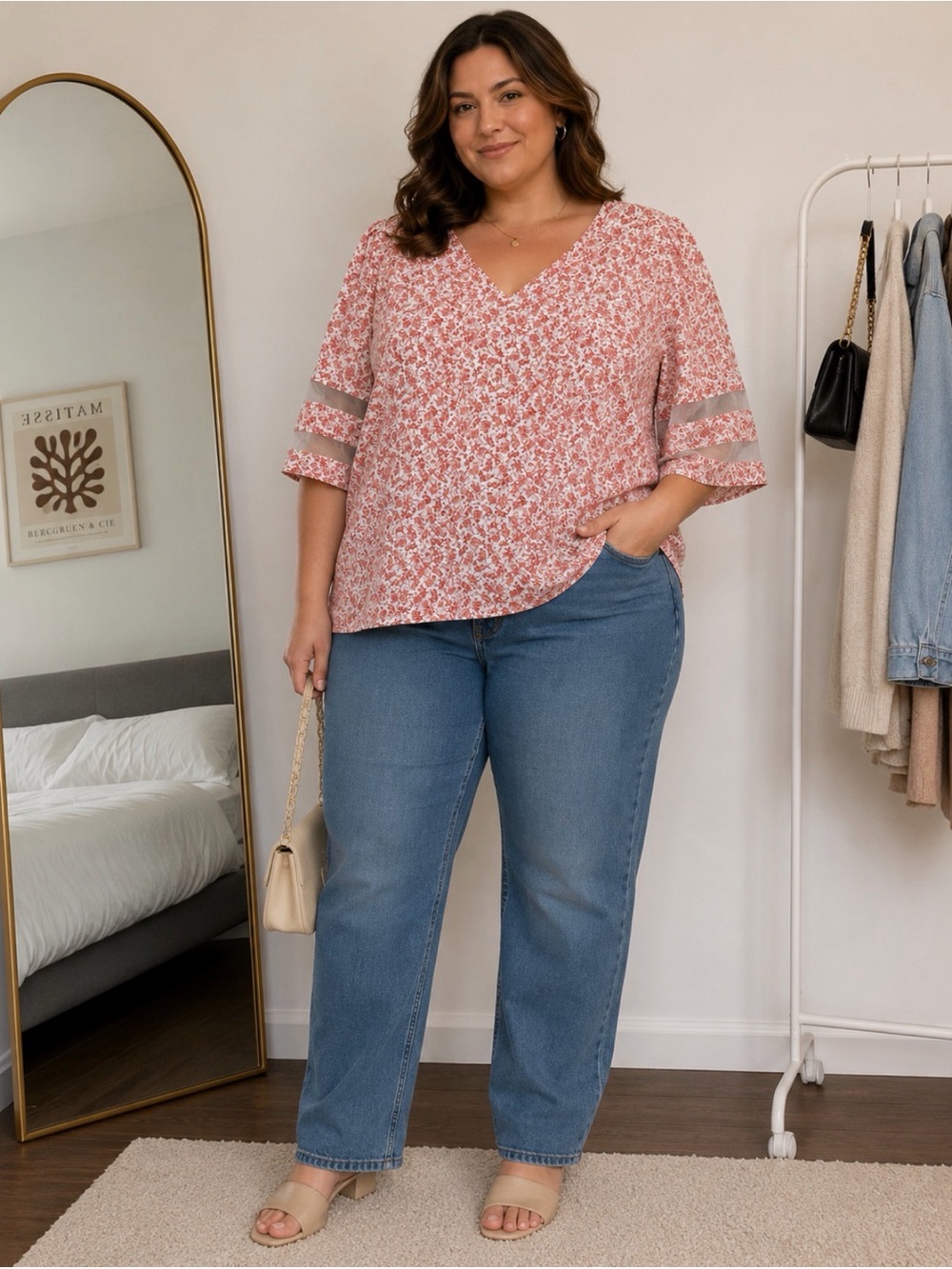 Jouica Floral Blouse 2XL Pink Orange White Boho Cottagecore NWOT Plus Size